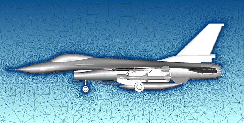 Mesh 2-D di un F-16: da notare quanto essa si infittisca più si avvicina al velivolo Fonte: POINT WISE