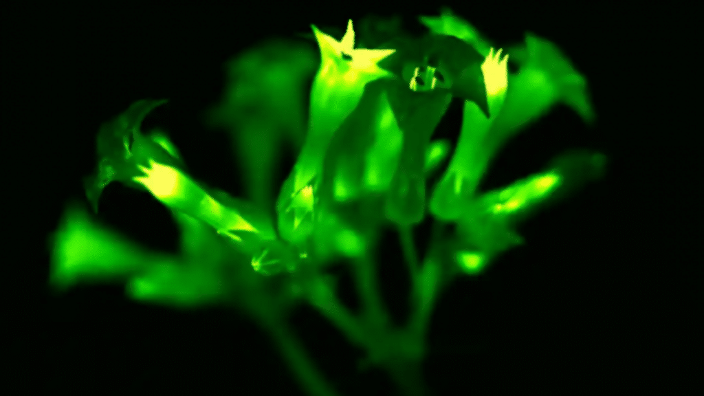 Piante bioluminescenti create in laboratorio. Credits: Infinity News