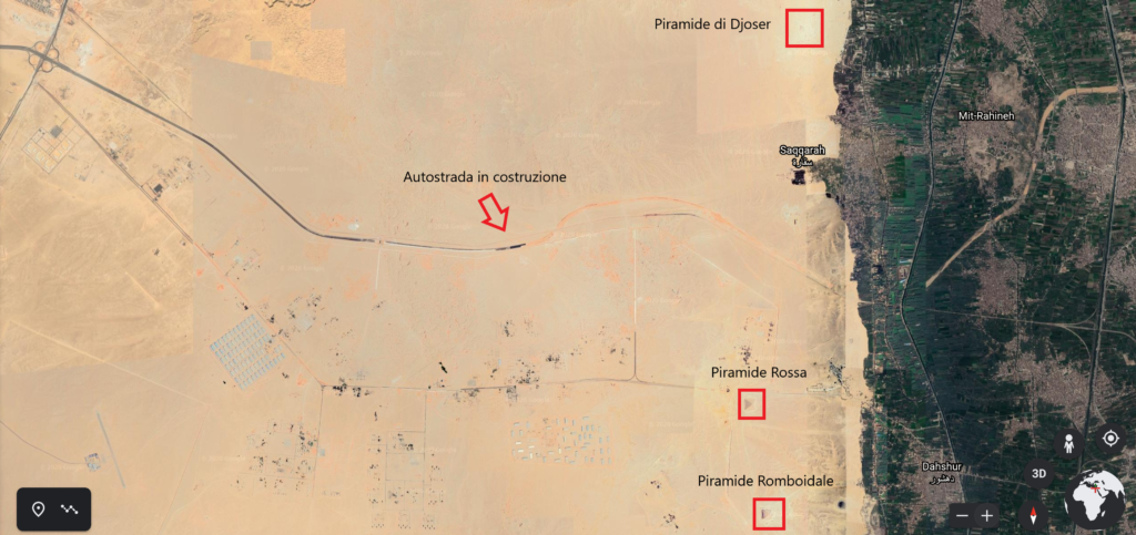 Su Google Earth è visibile quella che sembra essere un'autostrada in costruzione dell'area di Saqquarah.