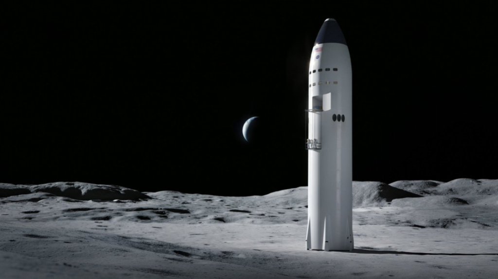 Rendering di Lunar Starship.  Crediti: SpaceX
