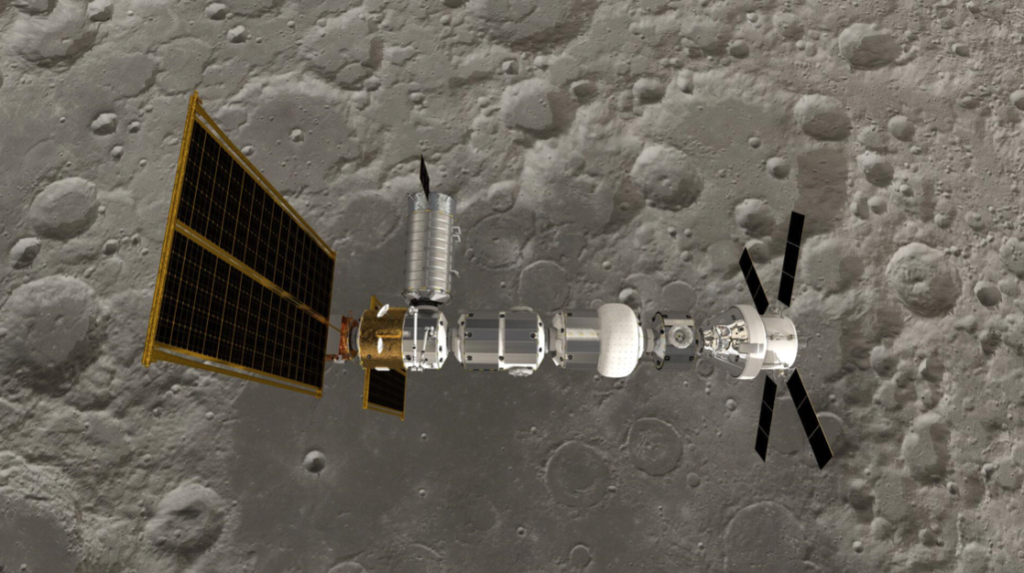 Rendering di Gateway.  Crediti: ESA/NASA/ATG Medialab