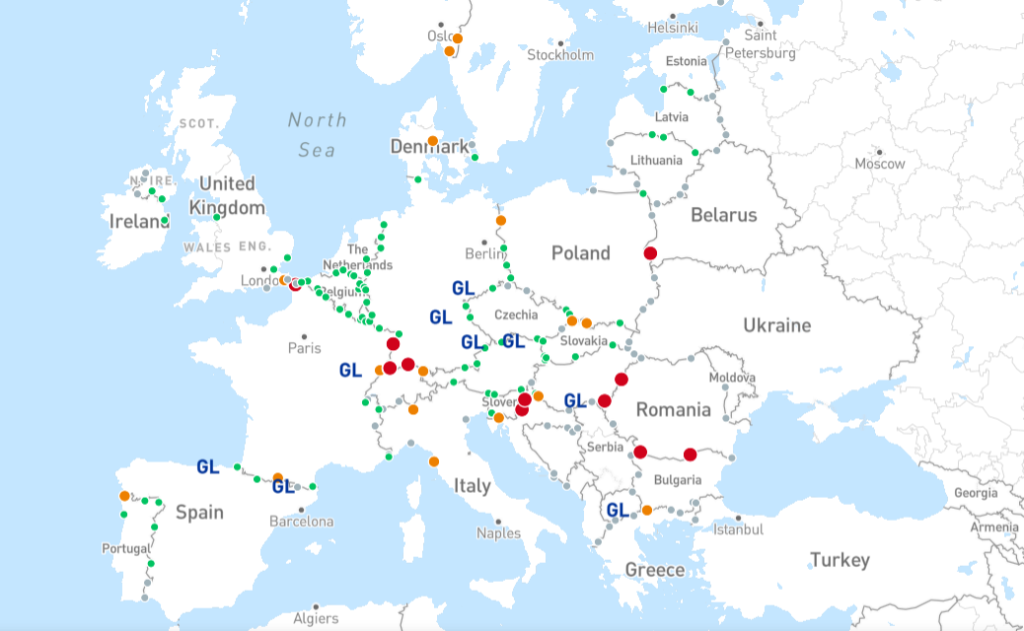 Mappa app Galileo green lane per avere indicazioni sul traffico ai confini. Fonte: Europeanshippers.eu