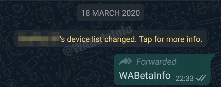 La notifica dell'update della chiave di cifratura. Credits: WABetaInfo on Twitter
