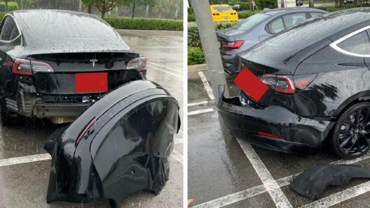 Tesla Model 3 perde il paraurti con la pioggia (VIDEO) - Tesla Model 3 perde il paraurti con la pioggia (VIDEO)
