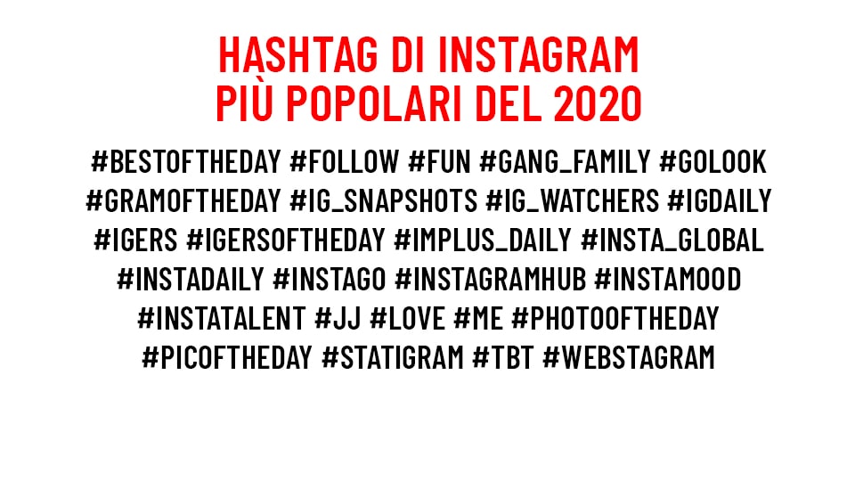 Gli hashtag più usati nel 2020. Credits: Fotografia Moderna