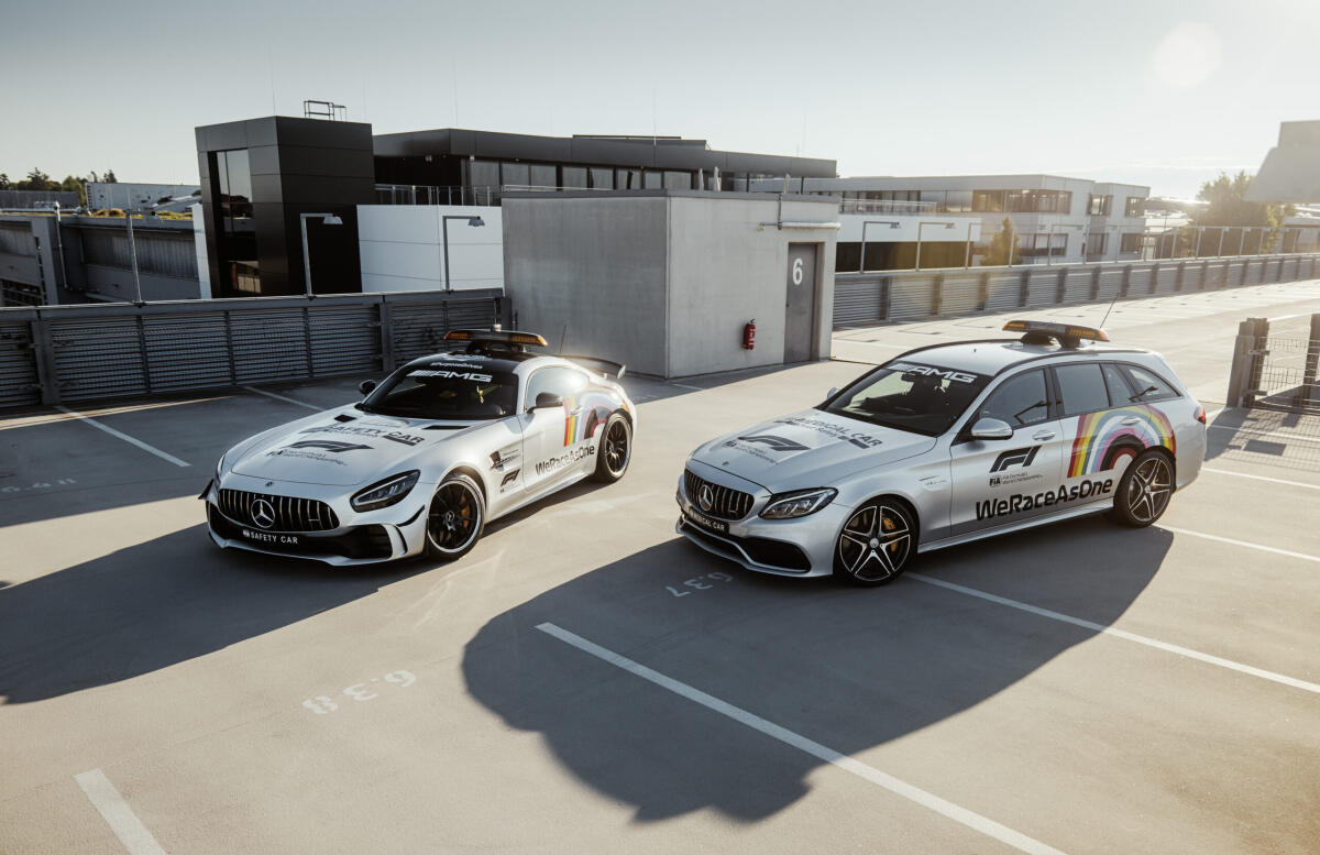 La safety car non sarà più esclusiva Mercedes, benvenuta Aston Martin - Mercedes-AMG GT-R Official FIA F1 Safety Car  (Kraftstoffverbrauch kombiniert 12,4 l/100 km, CO2-Emissionen kombiniert 284-282 g/km) / Mercedes-AMG C 63 S T-Modell Official FIA F1 Medical Car (Kraftstoffverbrauch kombiniert 10,0-9,3 l/100 km, CO2-Emi