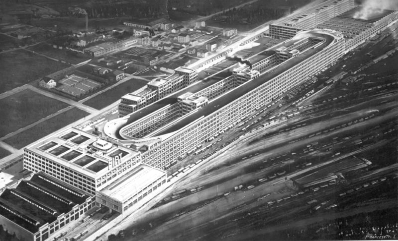Rappresentazione artistica del Lingotto del 1928, da wikipedia.com