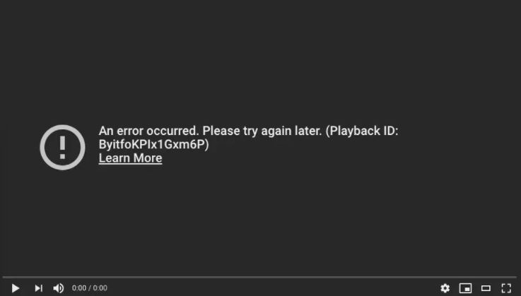 Credit: YouTube. L'errore visualizzato dagli utenti non consentiva la riproduzione di alcun video.