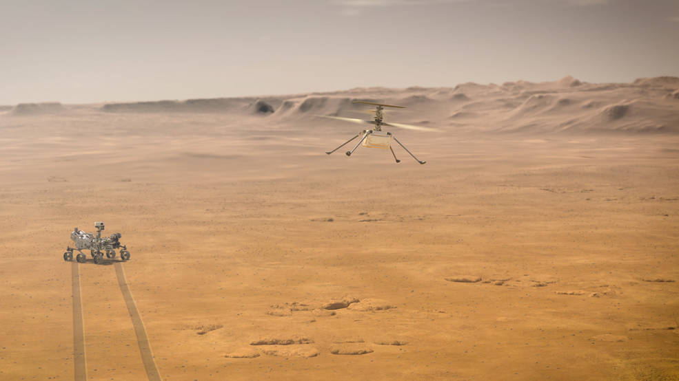 Perseverance ed Ingenuity in un'illustrazione della NASA