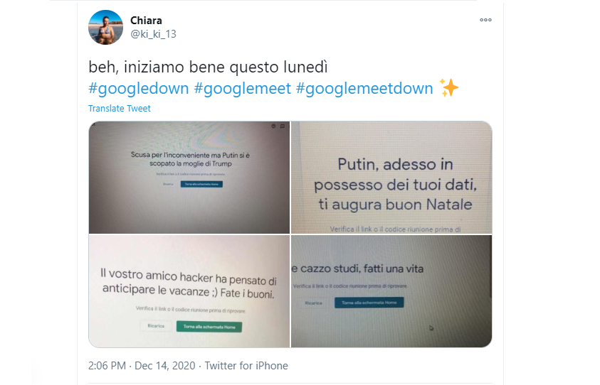 Alcuni utenti si sono divertiti a cambiare i messaggi di errore di Meet durante il down di Google e YouTube.