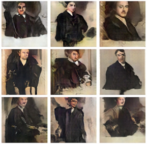  I dipinti creati da Tom White usando il software di Barrat senza alcuna modifica sono estremamente simili al dipinto Edmond de Belamy. Credit: https://www.artnome.com/news/2018/10/13/the-truth-behind-christies-432k-ai-art-sale