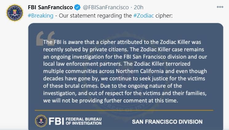 Comunicato dell'FBI via Twitter