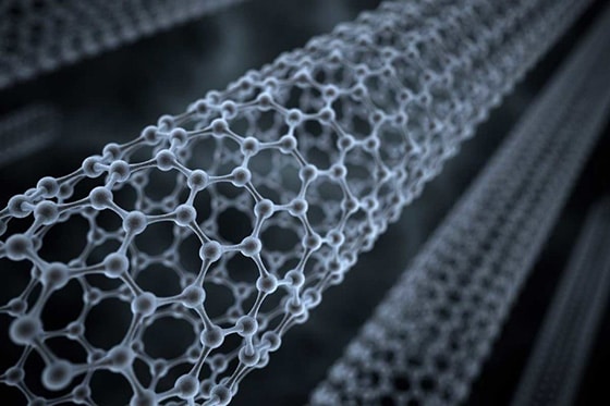 Elaborazione grafica: i nanotubi di carbonio a pareti multiple sono minuscoli tubi cavi fatti di carbonio puro circa 10.000 volte più sottili di una ciocca di capelli umani. La NASA sta studiando il loro utilizzo per aiutare a sopprimere la luce errante c