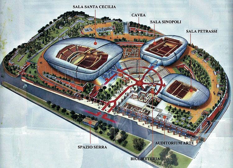 Auditorium Parco della Musica, un capolavoro di ingegneria a Roma. PH: pinterest.it – Disposizione planimetrica del complesso