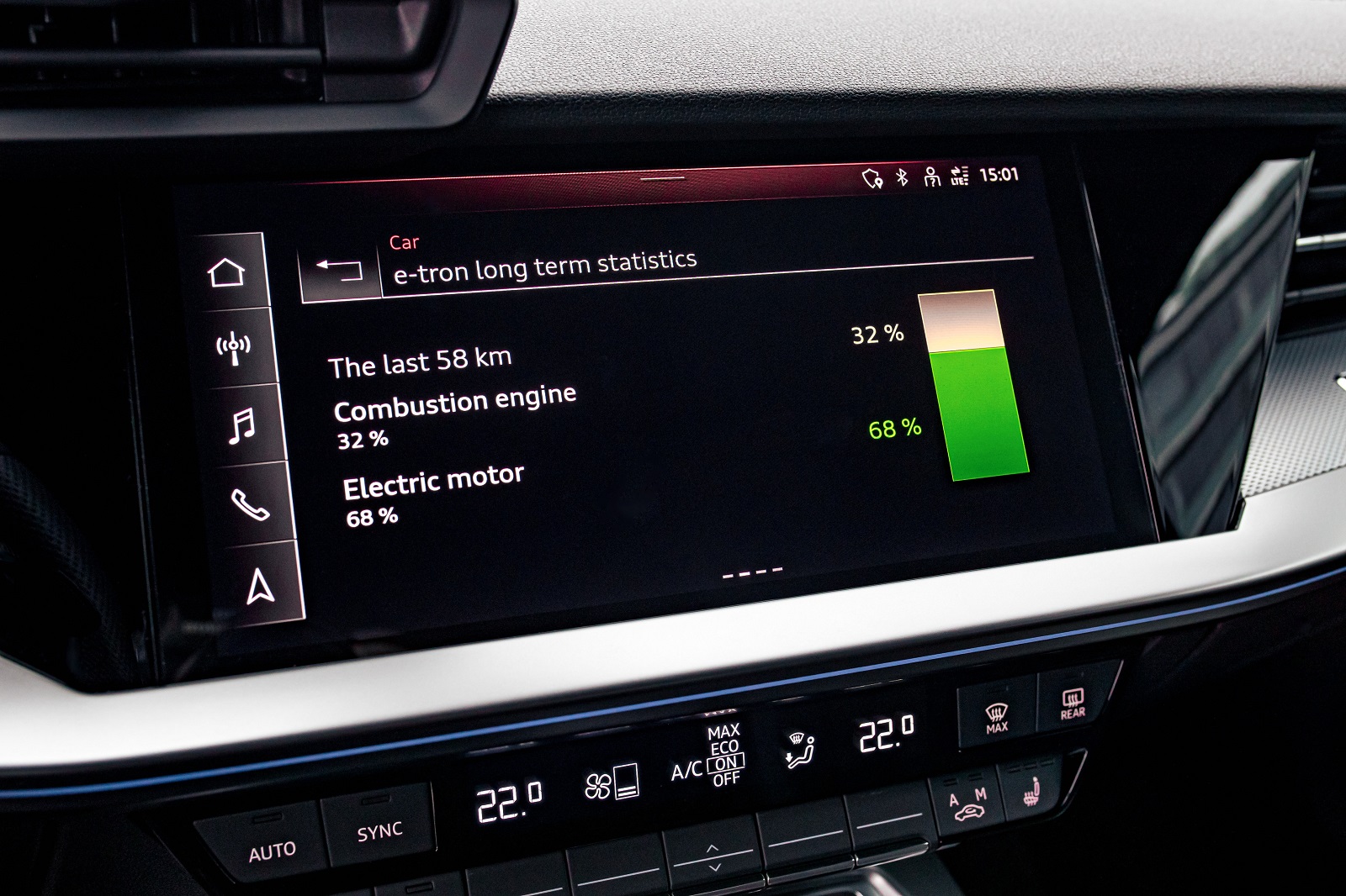 Il display infotainment della nuova A3 ibrida plug-in