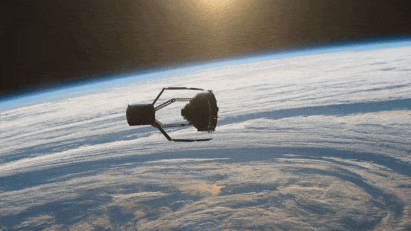 Simulazione della fase di cattura del detrito spaziale. Credit: ESA