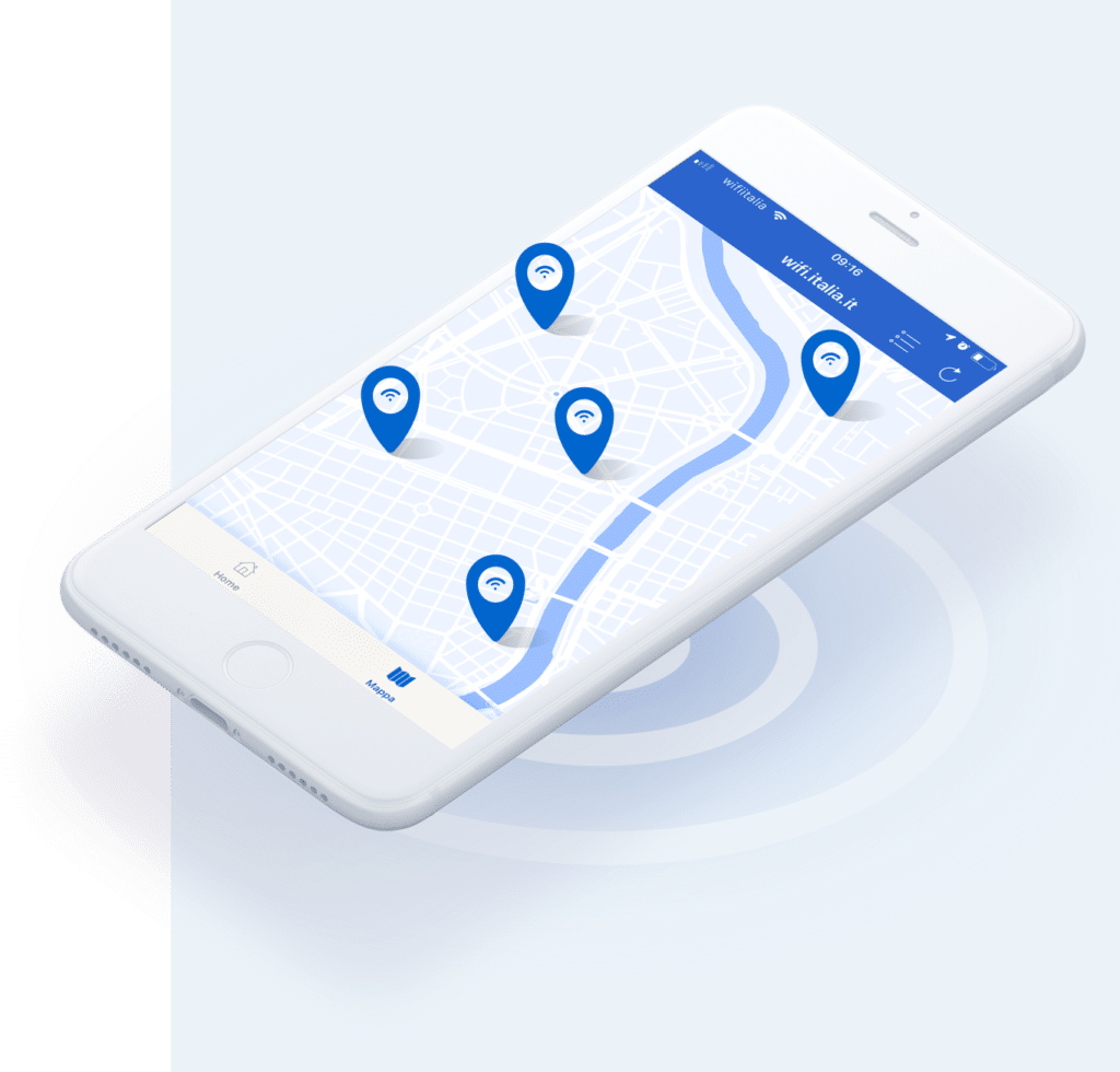 Credit: wifi.italia.it. L'app WiFi Italia consente di consultare la mappa con tutti gli hotspot disponibili.