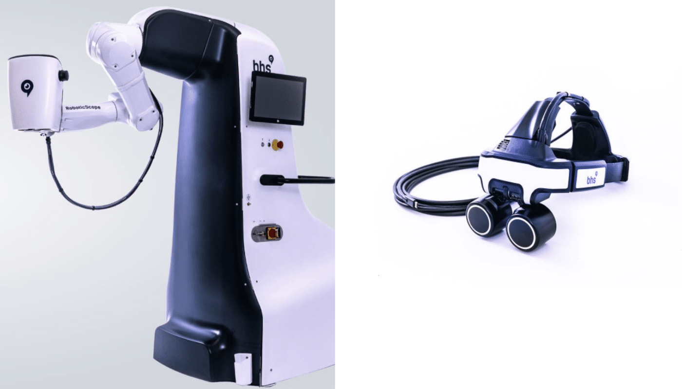 Microscopio Robotic Scope e visiera (HMD). Credits: BHS