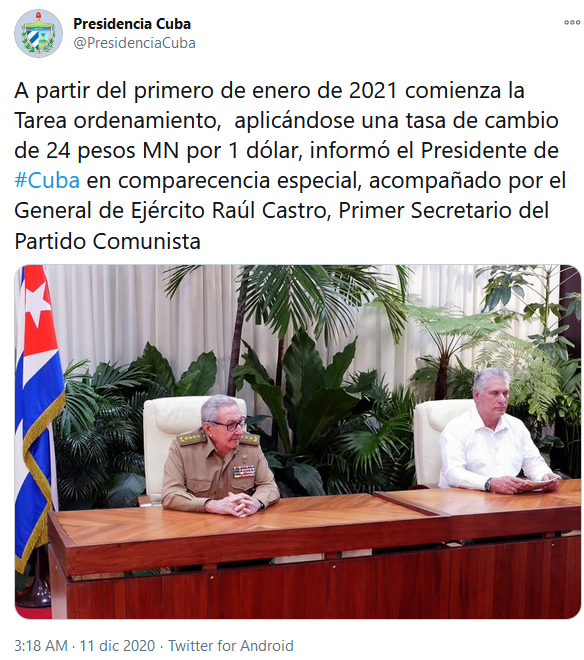 Abolizione doppia valuta Cuba: il discorso del Presidente