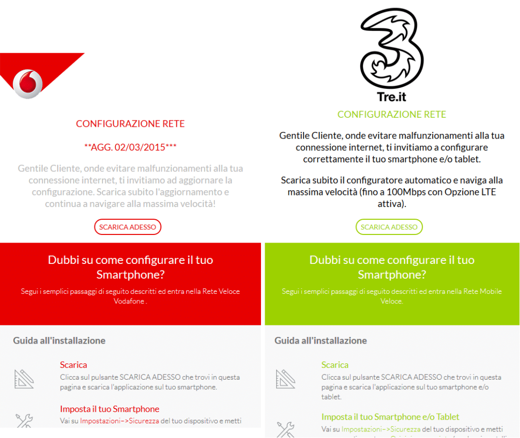 Social Engineering: la finta pagina dei due operatori. Credits: SecureList