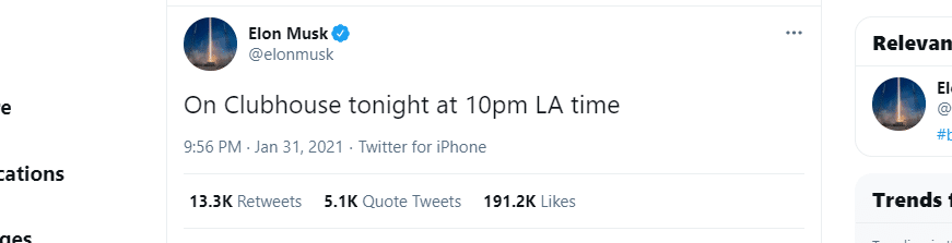 Anche Elon Musk utilizza Clubhouse.