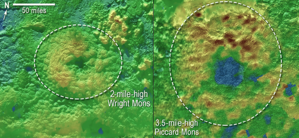 Mappa topografica in 3D dei due vulcani di ghiaccioCredits: NASA/SWRI/JHUAPL
