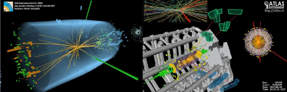 Eventi del bosone di Higgs da collisioni tra protoni nell'LHCCERN per le collaborazioni ATLAS e CMSCredits: CERN
