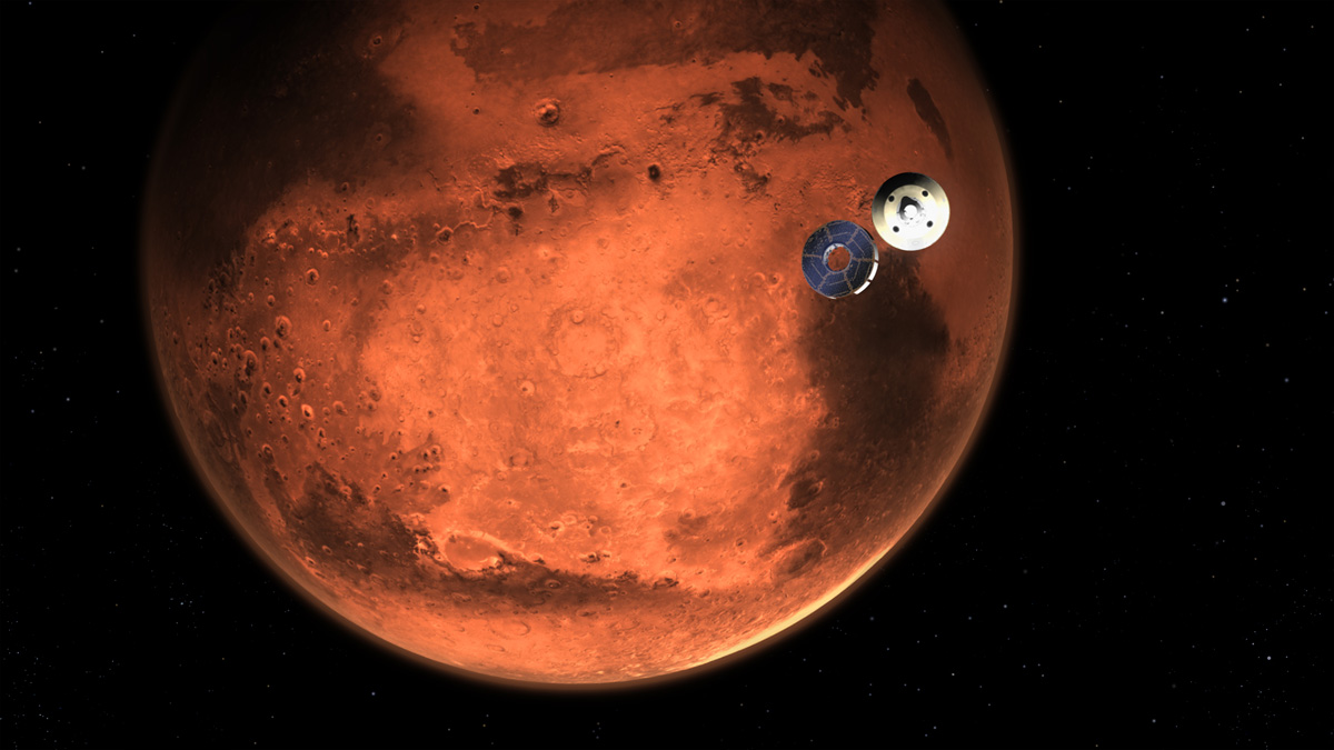 Il Cruise Stage viene sganciato. È l'inizio delle manovre di atterraggio. Credits: NASA/JPL-Caltech