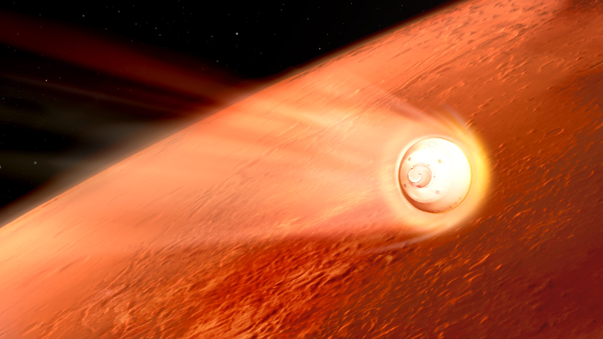 L'ingresso nell'atmosfera marziana della navicella contenente Perseverance. Credits: NASA/JPL-Caltech