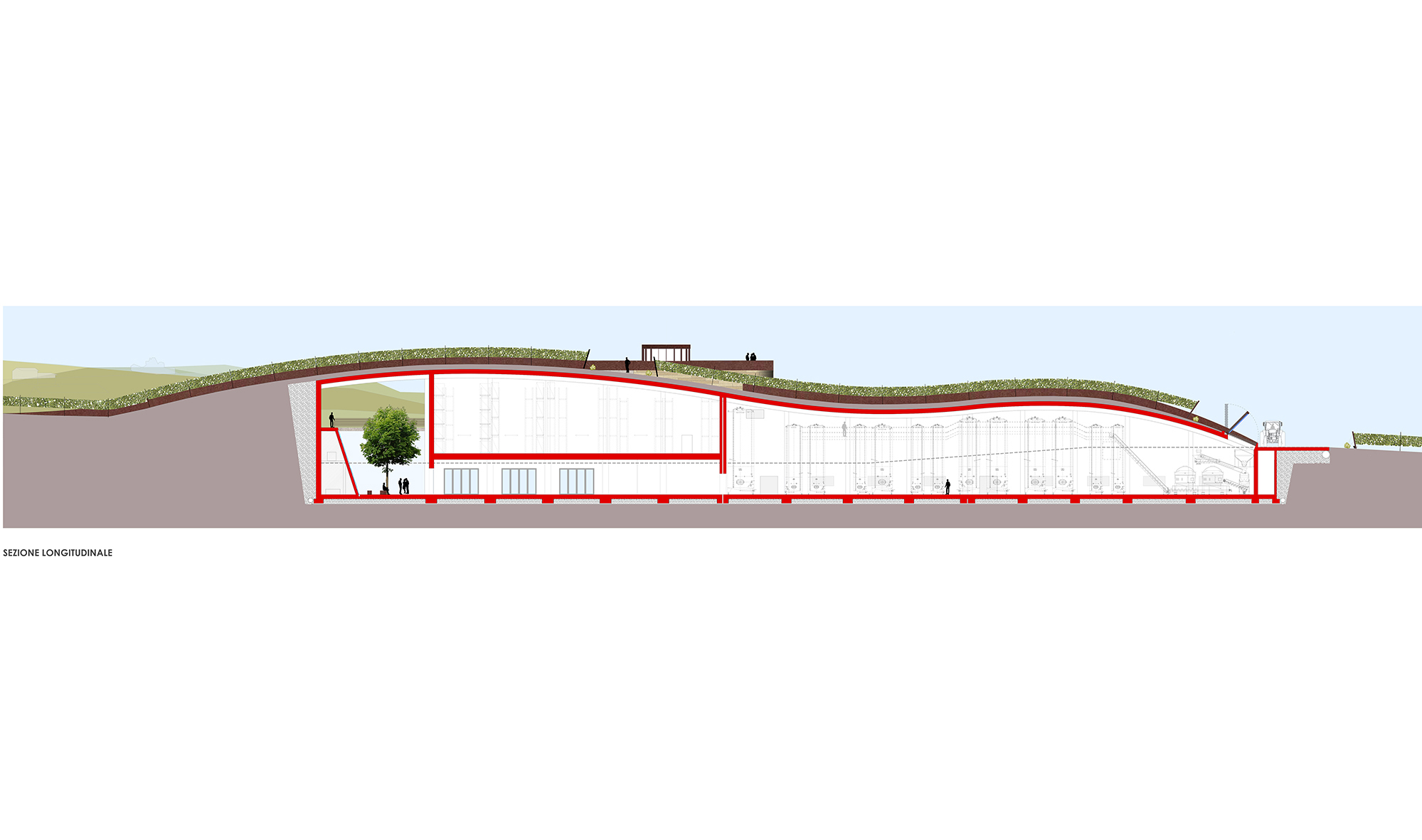 Sezione trasversale della cantina Giusti Wine. Ph: architettoguizzoarmando.mysupersite.it