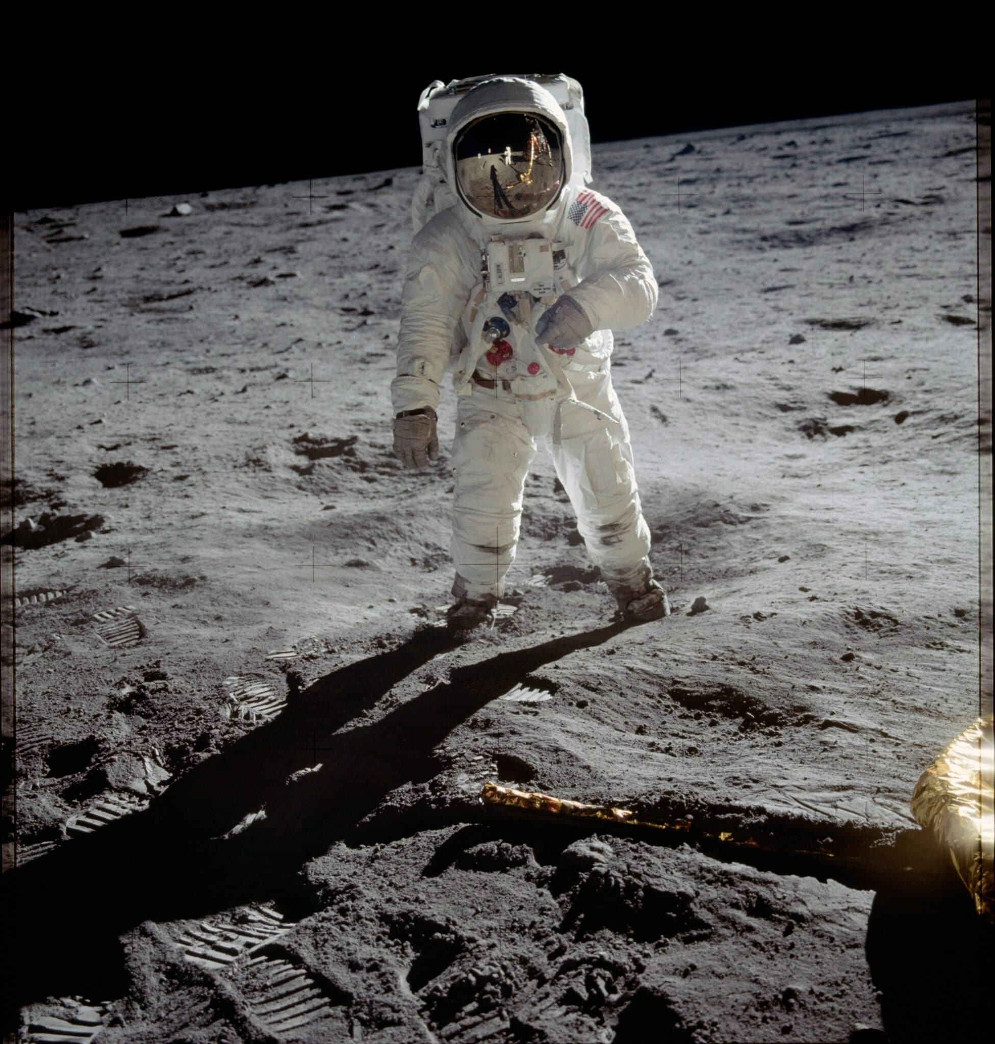 Buzz Aldrin sulla superficie lunare. Credits: NASA