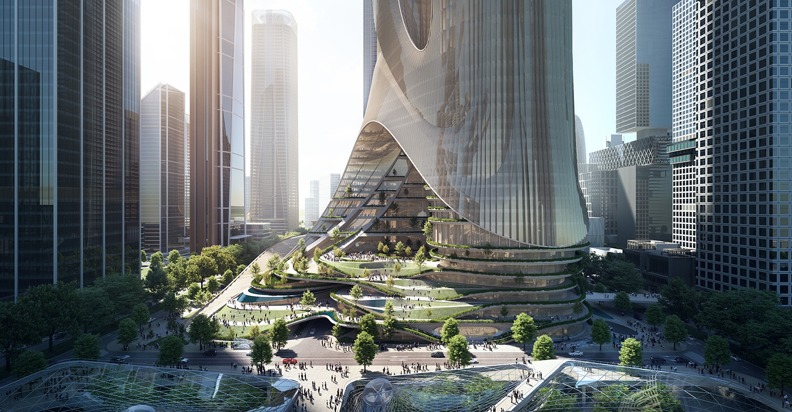 Il paesaggio terrazzato della torre. PH: zaha-hadid.com