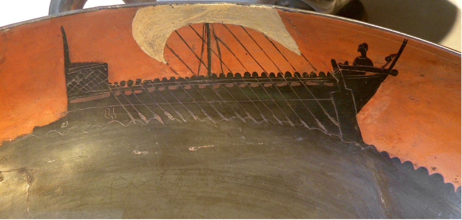 Una Pentecontera in una Kylix attica a figure nere. Fonte: Bibliothèque nationale de France