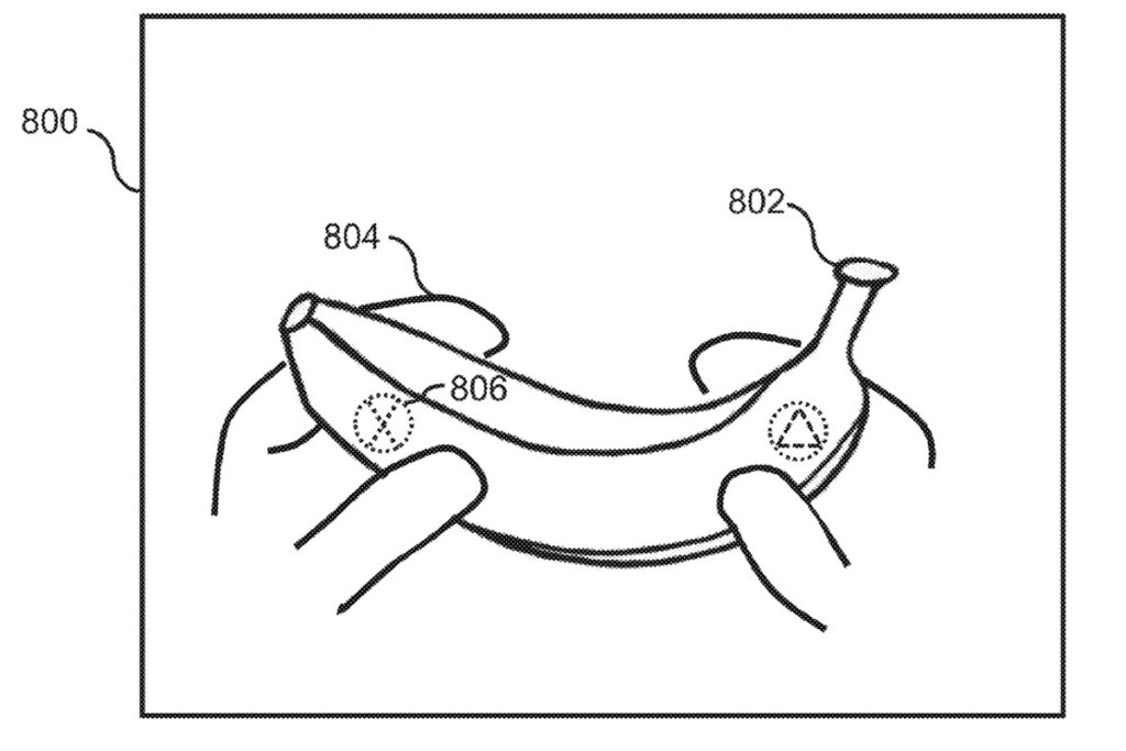Una banana come controller PS5: un'immagine di utilizzo dal brevetto di Sony. Fonte: Polygon