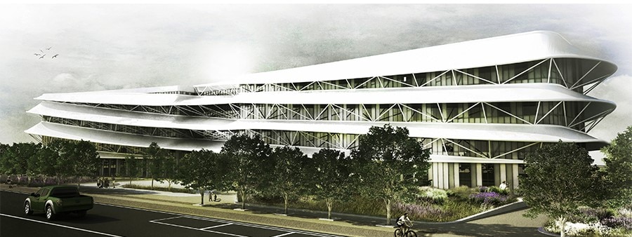 Render del nuovo polo ospedaliero. Ph. heliopolis21.it