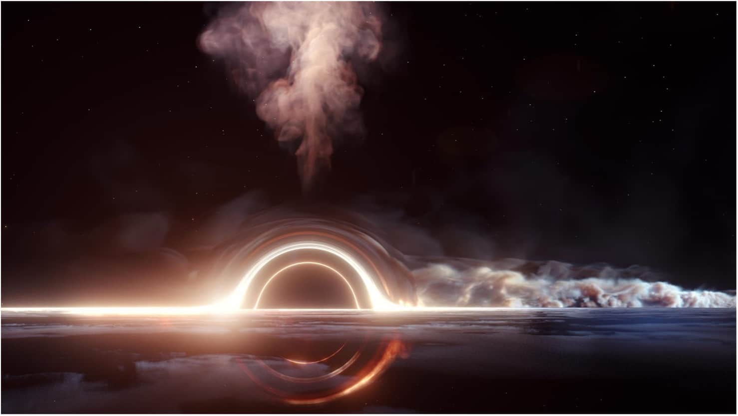 Disco di accrescimento attorno al buco nero supermassivo con getti di particelle accelerate. Credits: Science Communication Lab