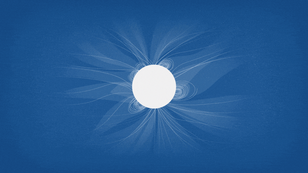 Sopra la superficie solare, la corona si estende per milioni di chilometri. Il plasma caratteristico della corona solare e le interazioni con il forte campo magnetico determinano la presenza del vento solare. Crediti: NASA’s Goddard Space Flight Center/Li