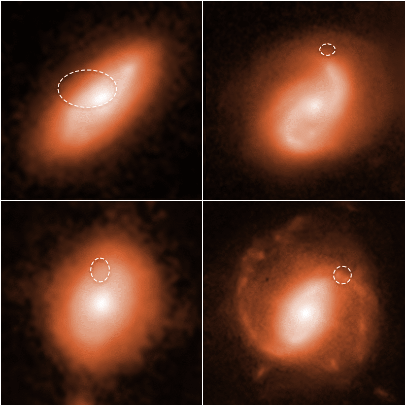 I punti di origine dei segnali radio veloci in 4 differenti galassie. Credits: NASA