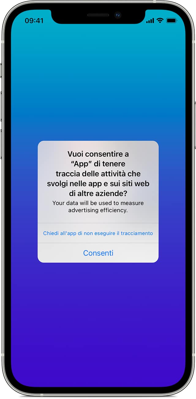 La notifica che permette di decidere se abilitare o no il tracciamento