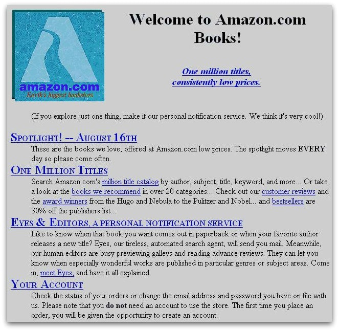 The first website, Fonte: Why is it called Amazon?