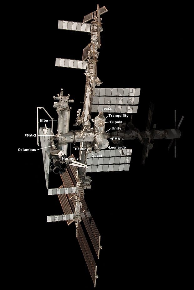 Il segmento orbitale statunitense con lo Space Shuttle attraccato. Credits: NASA