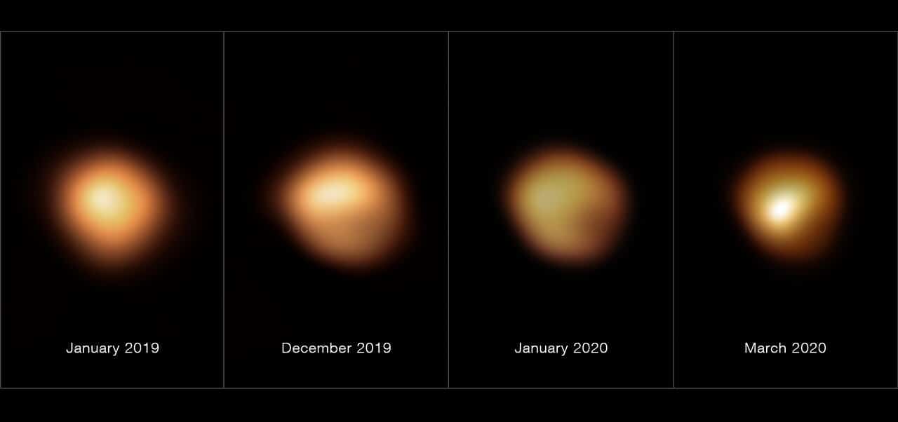 Immagini dell'evoluzione della luminosità di Betelgeuse. Credits: ESO/M. Montargès et al.