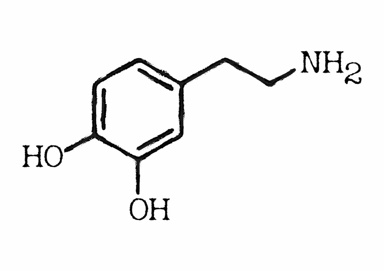 Formula chimica di struttura della dopamina, uno dei più importanti neurotrasmettitori del cervello
