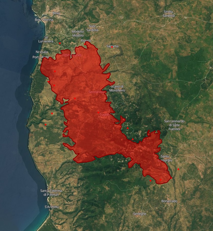 L'incendio che ha convolto la zona occidentale della Sardegna