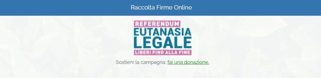 La piattaforma per firmare online il referendum sull'eutanasia.
