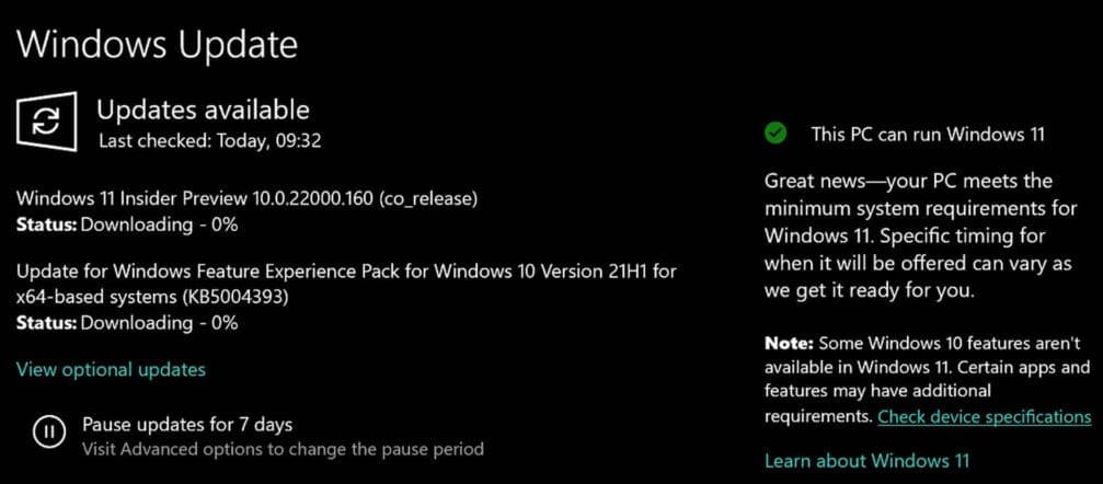 Possibile futuro messaggio su Windows Update. Credits: WindowsCentral