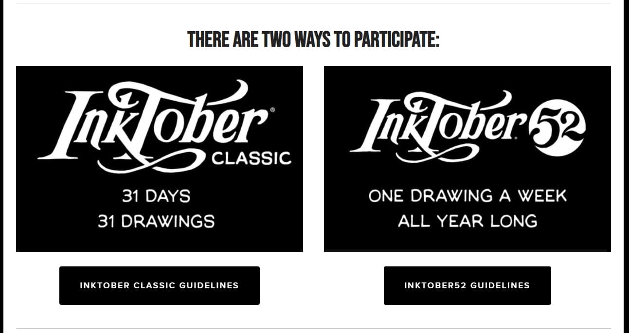 I diversi regolamenti su come partecipare all'evento Inktober. Inktober.com