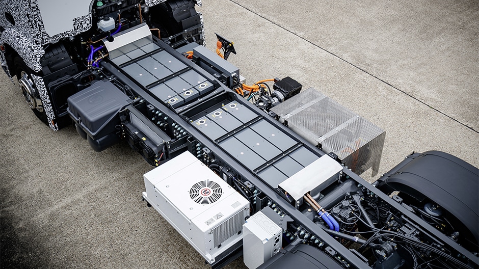 Il pacco batteria dell'eActros. Credit: Roadster Inn by Mercedes-Benz Trucks