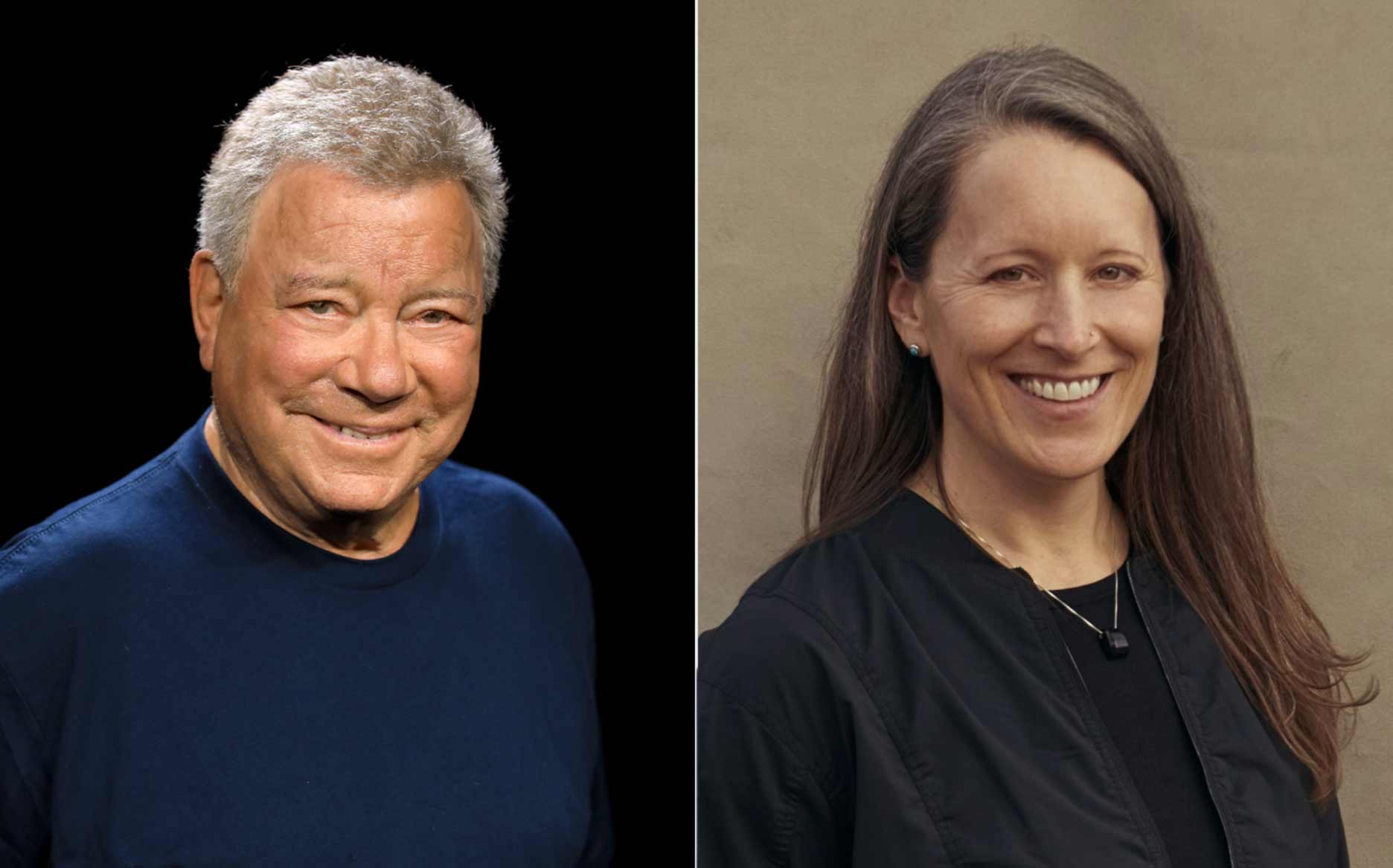 William Shatner (sinistra, foto di Gary Marschka) e Audrey Powers, di Blue Origin. Entrambi fanno parte dell'equipaggio del lancio del 12 ottobre.