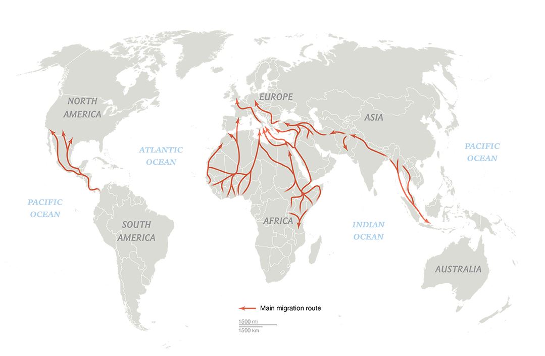Mappa delle principali rotte migratorie della storia. Credits: National Geographic